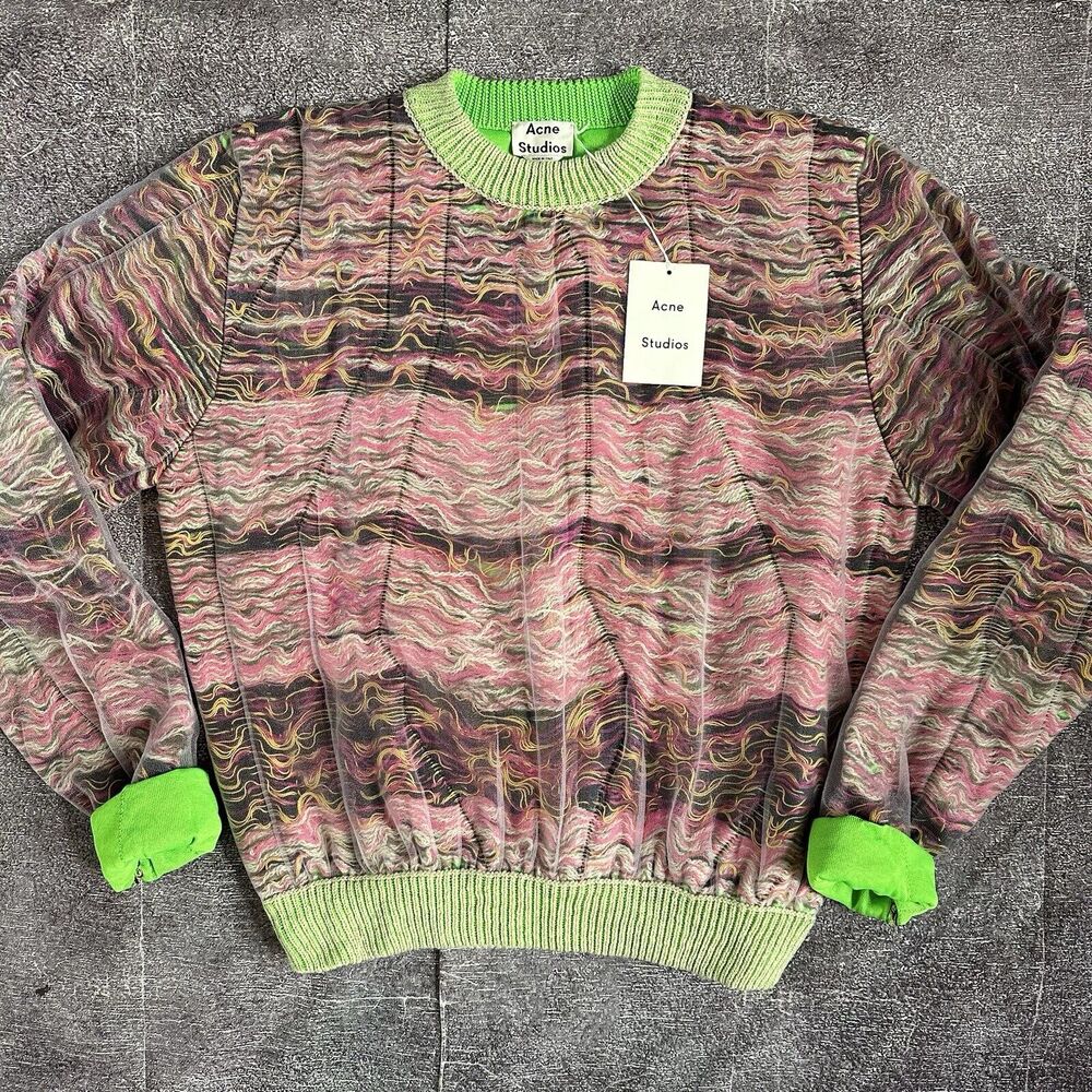 NWT Men's Acne Studio Klement Layered Tulle and Open Knit Sweater Sz XL (AW19)
